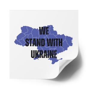 Square Stickers, We Stand With Ukraine Sticker - Support Ukraine, Vinyl Sticker, Laptop Decal, Bumper Sticker, Water Bottle Decal, Ukraine