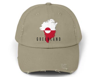Grönlands flagghatt, Grönlandskeps med Grönlandskarta, Grönlandshatt med sliten design, Grönlandskeps