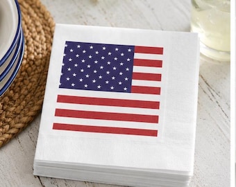 Servetten met Amerikaanse vlag | Patriottische papieren cocktailservetten|