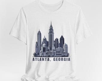 アトランタ ジョージア ユニセックス Tシャツ、アトランタ市バケーション トップ、トラベル シャツ、ホリデー Tシャツ、アトランタ グラフィック Tシャツ