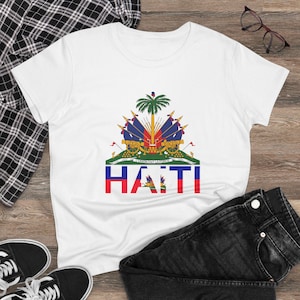 Haiti Flag Tshirt with Haitian flags, Haiti Women Midweight Shirt, Vintage Haiti Style Top, Haiti Cultural Graphic Tee