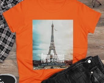 Paris France Women's Tee, Eiffel Tower Graphic Shirt, Parisian Cotton T-Shirt, France Travel Top, French Vacation Blouse, Paris Souvenir