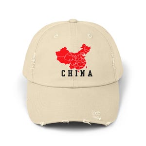 China Unisex Distressed Cap mit China Karte, China Map Casual Cap, Reisehut, einzigartiges Geschenk, Sommer Accessoire, modische Kopfbedeckung