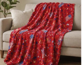 Coperta patriottica rossa / Coperta con coriandoli a tema bandiera americana / Coperta con bandiera americana / Decorazione patriottica per la casa, regalo per il 4 luglio