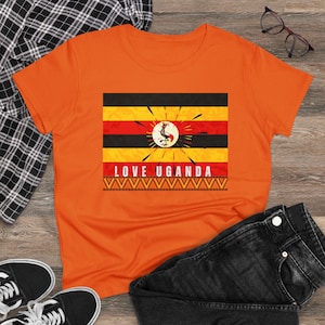 Uganda Flag Tee, African Heritage Shirt, Women&#39;s Midweight Cotton T-Shirt, African Flag Shirt, Uganda Women Tshirt