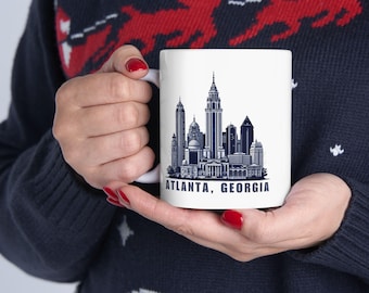 Atlanta Georgia Keramikbecher, Souvenir Kaffeetasse, Reisegeschenk, Stadt Skyline Teebecher, Georgia Liebhaber Geschenk, 11oz, 15oz