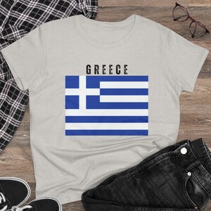 Greece Flag Tee, Patriotic Women&#39;s Midweight Cotton Shirt, Greek Pride Top, Gift for Her, Souvenir T-Shirt, National Flag Apparel