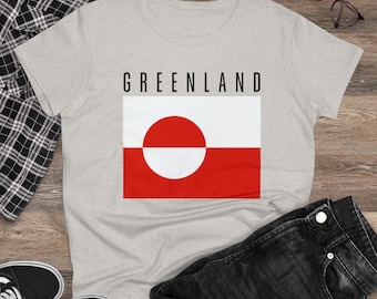 Grönlands flagga mellanvikt dam-t-shirt, Grönlands flagga-tröja, dam-t-shirt med flagga, Grönlands-t-shirt, patriotisk skjorta för henne, Grönland