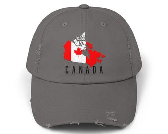 Canada Flag Hat, Canada Map Distressed Cap, Casual Unisex Hat, Canadian Flag Hat, Canada Flag Gift