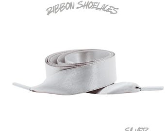 Silver Flat Ribbon 20mm Wide Satin Shoelaces New 2025 Vibrant Gorgeous Laces Ships from USA