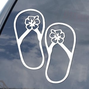 Flip Flops Hibiscus Flower Beach Sandals Barefoot Sticker Decal For Car Truck Motorcycle Window Bumper Helmet Bottle Mug Laptop Wall Decor