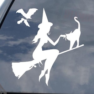 Witch Flying Broom Bat Cat Halloween Witchcraft Magic Sticker Decal For Car Truck Motorcycle Window Bumper Helmet Bottle Mug Laptop Wall