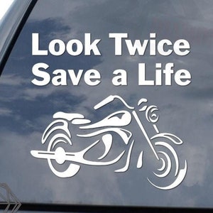 Look Twice Save A Life Biker Motorbike Motorcycle #2 Sticker Decal For Car Truck Motorcycle Window Bumper Helmet Mug Laptop Wall Home Decor