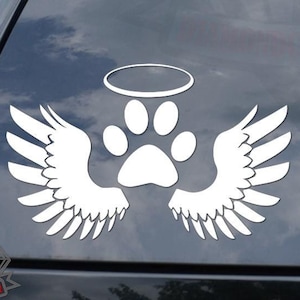 Angel Wings Halo Dog Paw Print Tracks Pet RIP Peace Sticker Decal For Car Truck Motorcycle Window Bumper Helmet Mug Laptop Wall Home Decor
