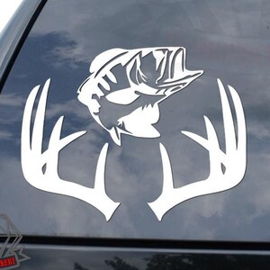 Fishing and Hunting Fish Deer Buck Antler Sportsman Hunter Sticker Decal For Car Truck Motorcycle Window Bumper Helmet Mug Laptop Wall Decor