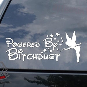 Powered By Bitchdust Tinker Bell Tinkerbell Fairy Pixel Dust Sticker Decal For Car Truck Motorcycle Window Bumper Helmet Mug Laptop Decor