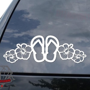 Hibiscus Flower Hawaii Beach Sandals Flip Flops Sticker Decal For Car Truck Motorcycle Window Bumper Helmet Mug Laptop Wall Home Decor