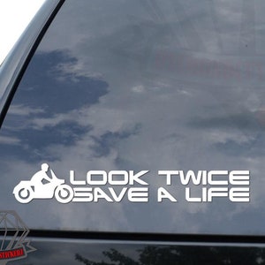 Look Twice Save A Life Biker Motorbike Motorcycle #4 Sticker Decal For Car Truck Motorcycle Window Bumper Helmet Mug Laptop Wall Home Decor