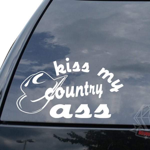 Kiss My Country Ass Cowboy Cowgirl Hat Sticker Decal For Car Truck Motorcycle Window Bumper Helmet Bottle Mug Laptop Wall Home Office Decor