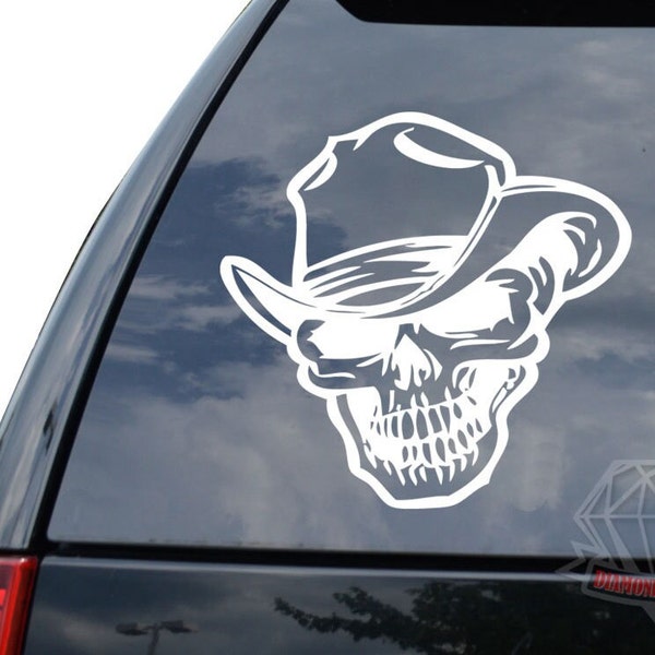 Death Skull Cowboy Sticker Decal For Car Truck Motorcycle Window Bumper Helmet Bottle Mug Laptop Wall Home Office Decor