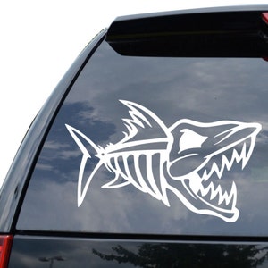 Mean Angry Fish Bones Skeleton Fishing Sticker Decal For Car Truck Motorcycle Window Bumper Helmet Bottle Mug Laptop Wall Home Office Decor