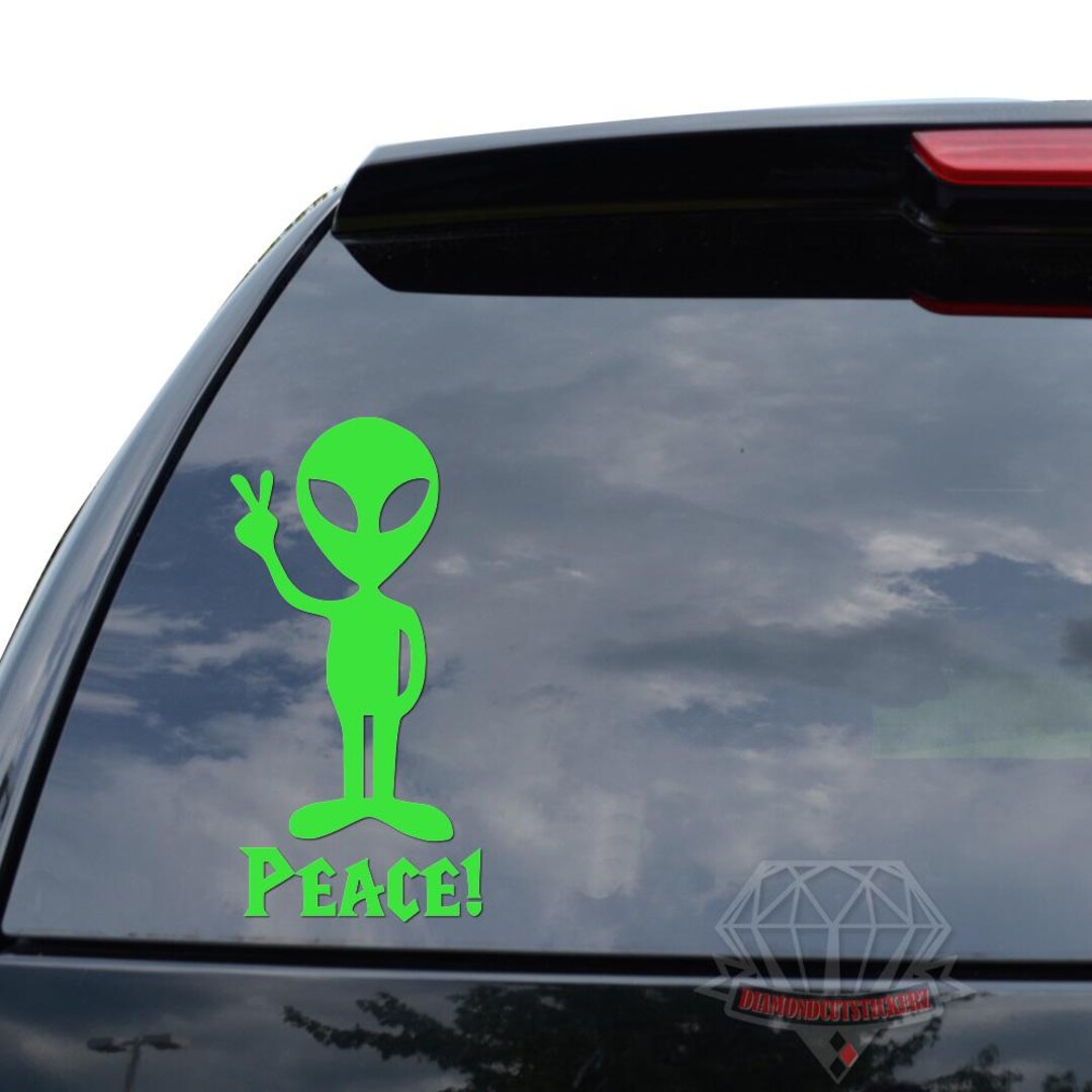 Alien Hand Peace Sign UFO Spaceship Style 1 Sticker Decal for Car Truck ...