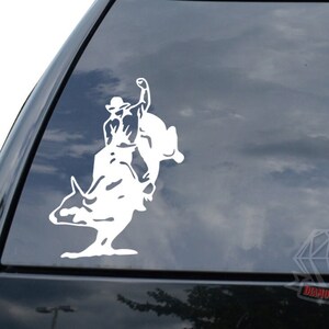 Bull Rider Rodeo Cowboy Decal Sticker – Glossy White Vinyl For Car Truck Window (1-143-08)