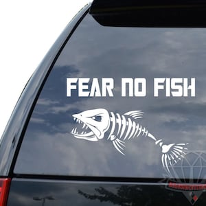 Fear No Fish Bones Skeleton Fishing Sticker Decal For Car Truck Motorcycle Window Bumper Helmet Bottle Mug Laptop Wall Home Office Decor