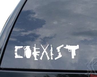 Coexist Guns Rifle AR-15 Weapons Bomb Ammo Bullet Sticker Decal For Car Truck Motorcycle Window Bumper Helmet Laptop Wall Home Office Decor