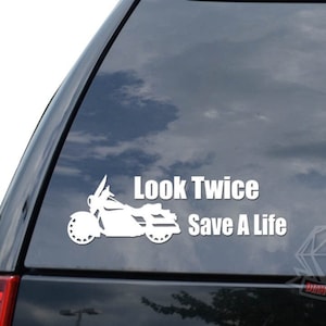 Look Twice Save a Life Motorcycle Motorbike Biker Sticker Decal For Car Truck Motorcycle Window Bumper Helmet Laptop Wall Home Office Decor