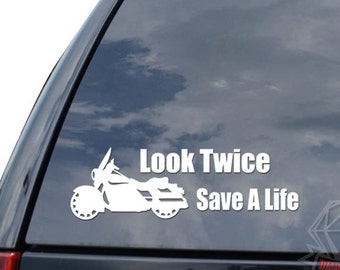Look Twice Save a Life Motorcycle Motorbike Biker Sticker Decal For Car Truck Motorcycle Window Bumper Helmet Laptop Wall Home Office Decor