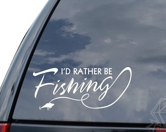I&#39;d Rather Be Fishing Line Fish Hook Sticker Decal For Car Truck Motorcycle Window Bumper Helmet Bottle Mug Laptop Wall Home Office Decor