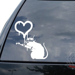 Banksy Street Artist Dirty Rat Love Sticker Decal  For Car Truck Motorcycle Window Bumper Helmet Bottle Mug Laptop Wall Home Office Decor