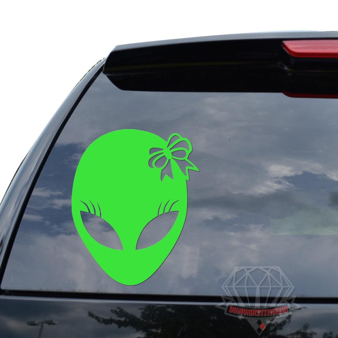 Girl Alien Head Bow Tie Bowtie UFO Spaceship Sticker Decal for Car ...