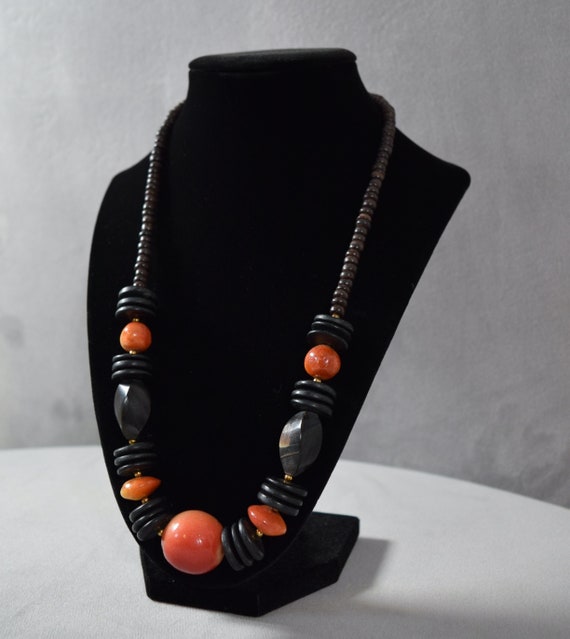 One-of-a-kind 1960s Black and Orange Wood Necklace