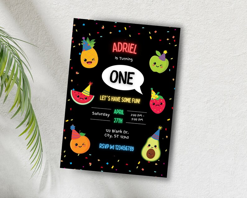 Cute Fruit Vegetable Birthday Invitation Dancing Fruit Invite First