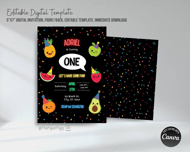 Cute Fruit Vegetable Birthday Invitation Dancing Fruit Invite First Birthday Etsy