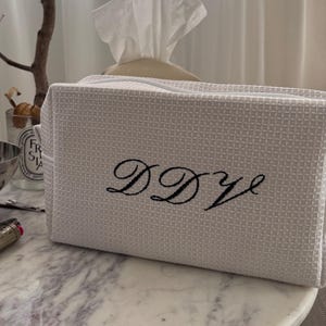 CUSTOM EMBROIDERED monogram initials waffle makeup cosmetic toiletry bag bridal bridesmaid maid of honor gift
