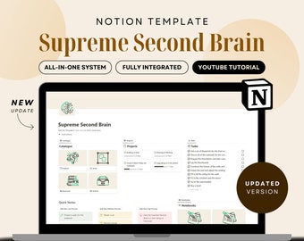 Supreme Second Brain, Notion Template, Organization, Planning, Advanced Notion Template 2024, Life Management, Planning, Digital