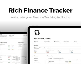 Rich Finance Tracker, Notion Template, Save Money, Invest, Rich, Business