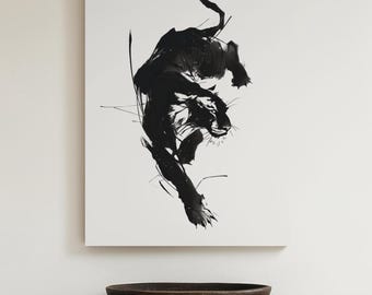 Tiger Ink Painting : Minimalist Black Brushstroke Animal Wall Art, Abstract Jungle Decor, Japanese Ink Style Tiger Print