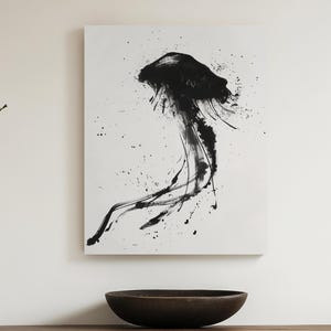 Japanese style ink art print, Jellyfish Ink Print, Wall Decor, Ink Painting Wall Art, Premium Matte Art Print Poster, Canvas Art Print