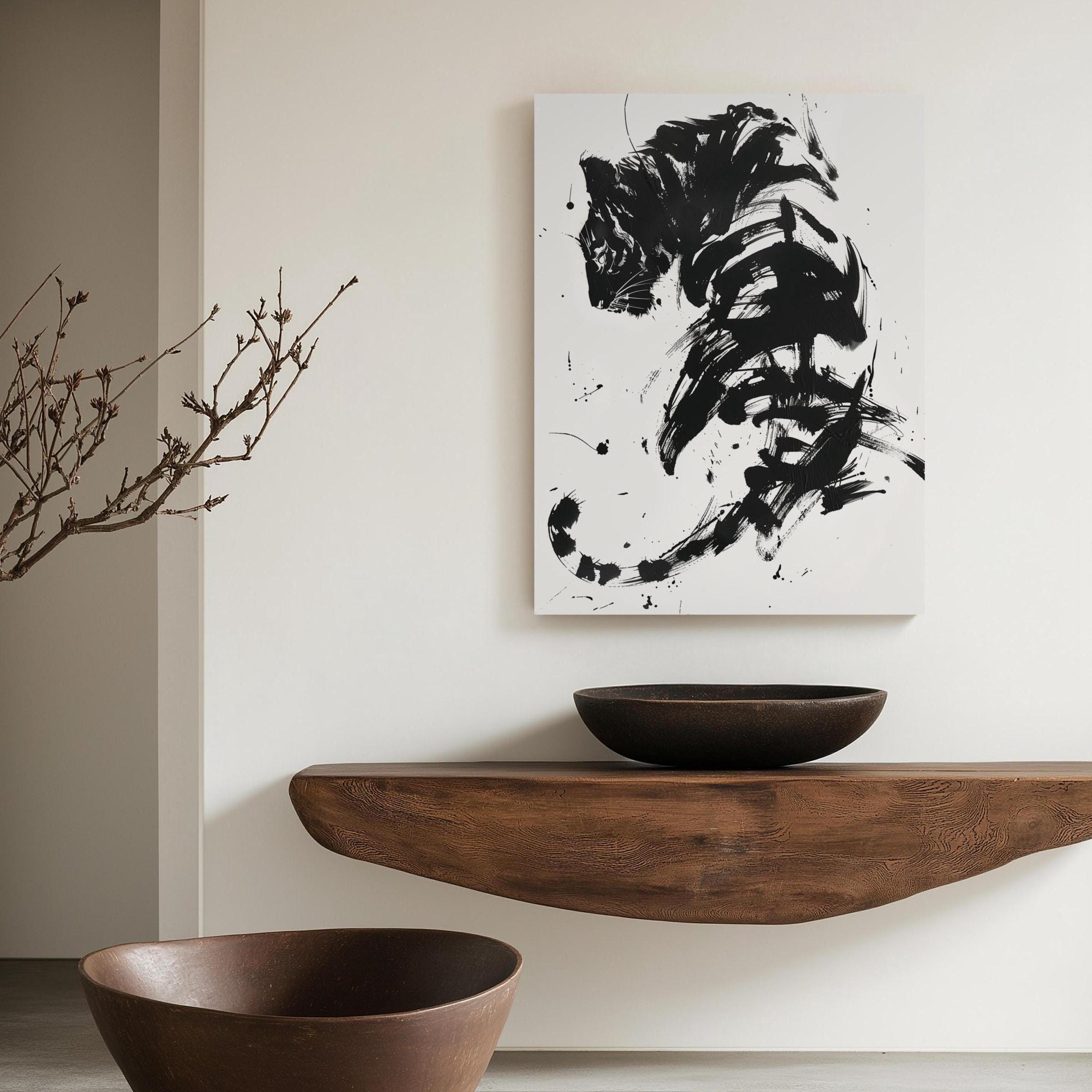 Japanese Ink Art Print Tiger Art Print Tiger Wall Decor Ink Painting Wall Art Tiger Painting Wall Art Wild Cat Wall Art Animal Art Print
