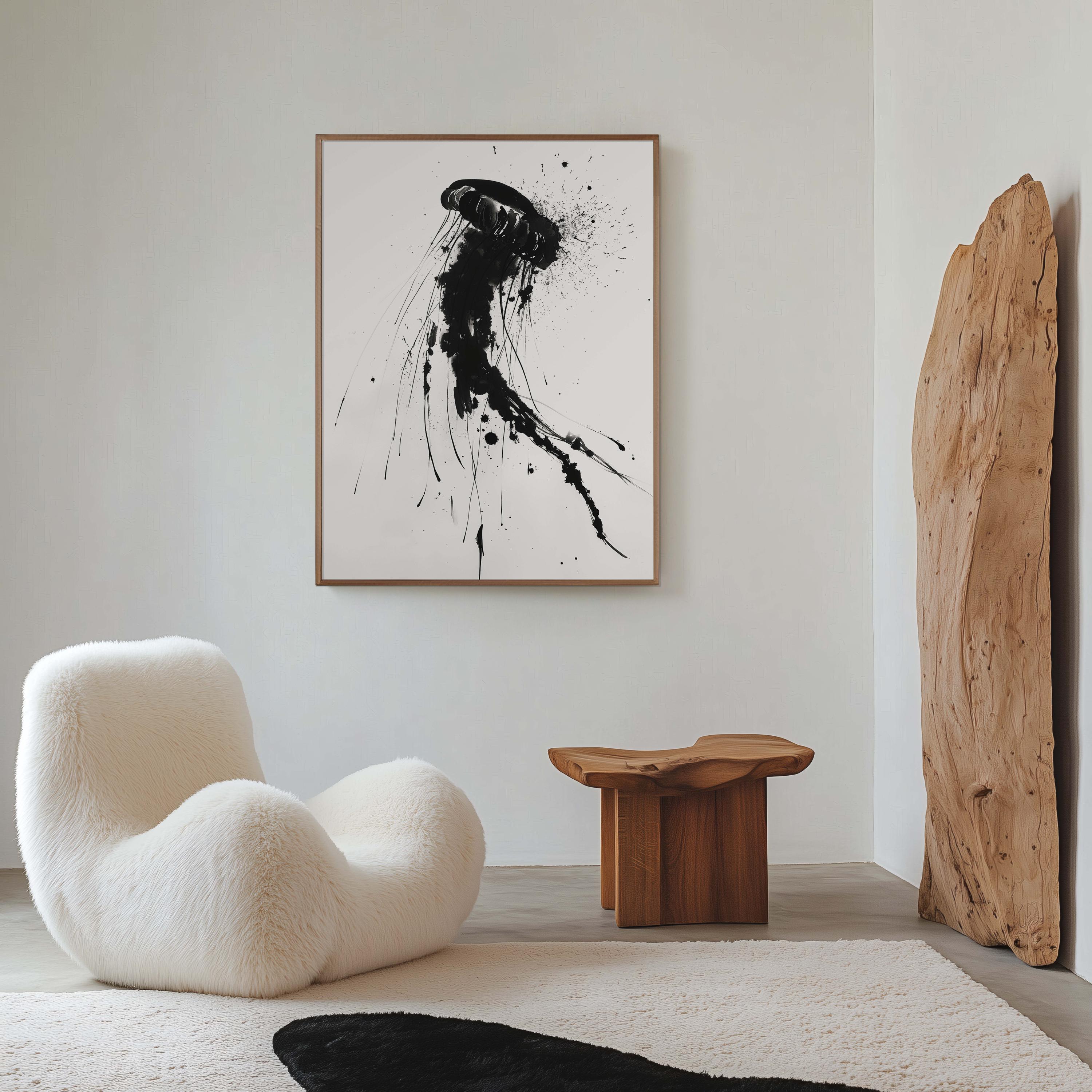 日本のクラゲ水墨画：エレガントな壁飾り - Etsy 日本