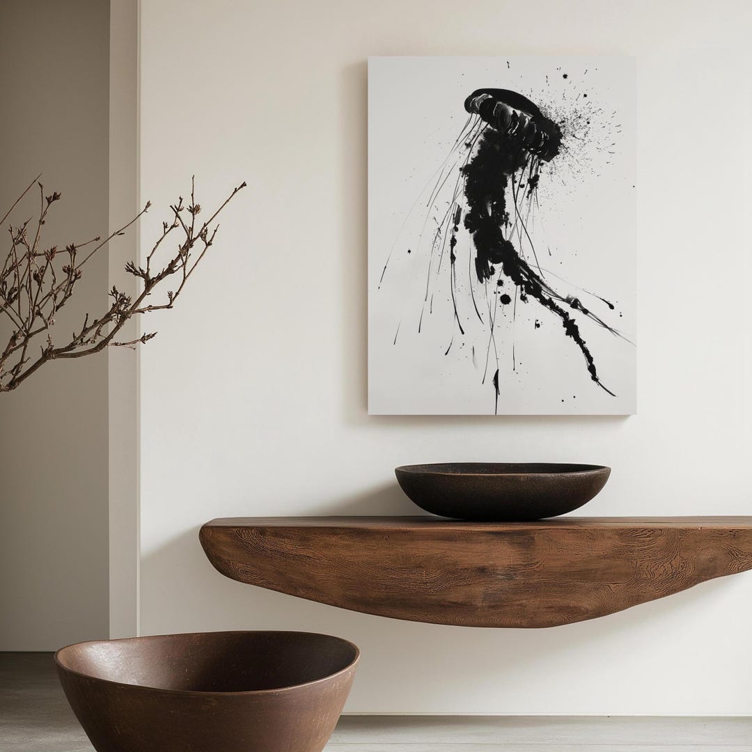 日本のクラゲ水墨画：エレガントな壁飾り - Etsy 日本