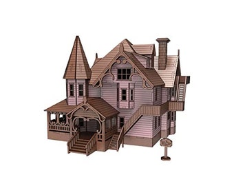 Pink House Model Kit - Easy to Assemble - Made with Baltic Birch | 3D Wooden Puzzle - DIY Craft Kit - Great Easter Gift