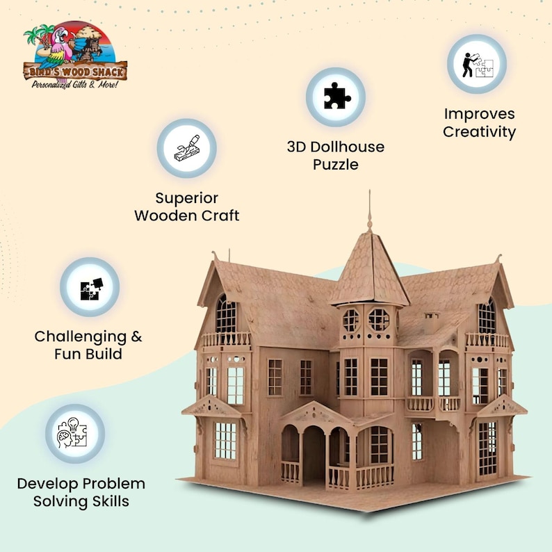 Fantasy Mansion Dollhouse Kit - 3D Wooden Puzzle Kit - Christmas ...