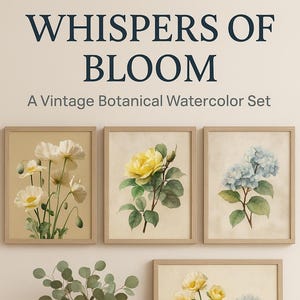 Vintage Botanical Prints: Watercolor Floral Wall Art, Cottagecore Decor (Digital Download)