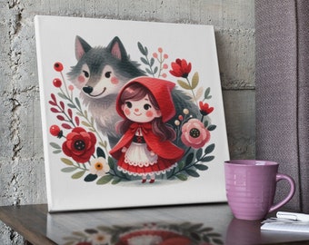 Nursery Wall Art - Girl in Red Hood, Nursery Decor, Baby shower Gift, Fairytale Print, Baby Room Decor