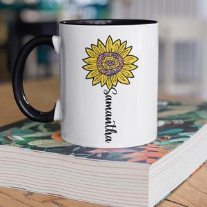 Personalized Sunflower Coffee Mug: Custom Name Floral Tea Cup